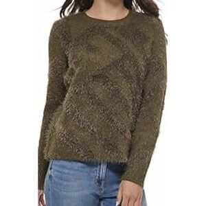 NWT‎ Calvin Klein Olive Green Fuzzy Knit Pullover Sweater Women's Size M